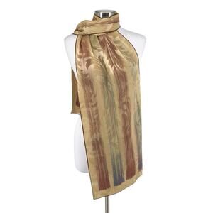 Kevin O’Brien Womens Hand Painted Silk Jacquard Scarf Gold Multi 14 x 72